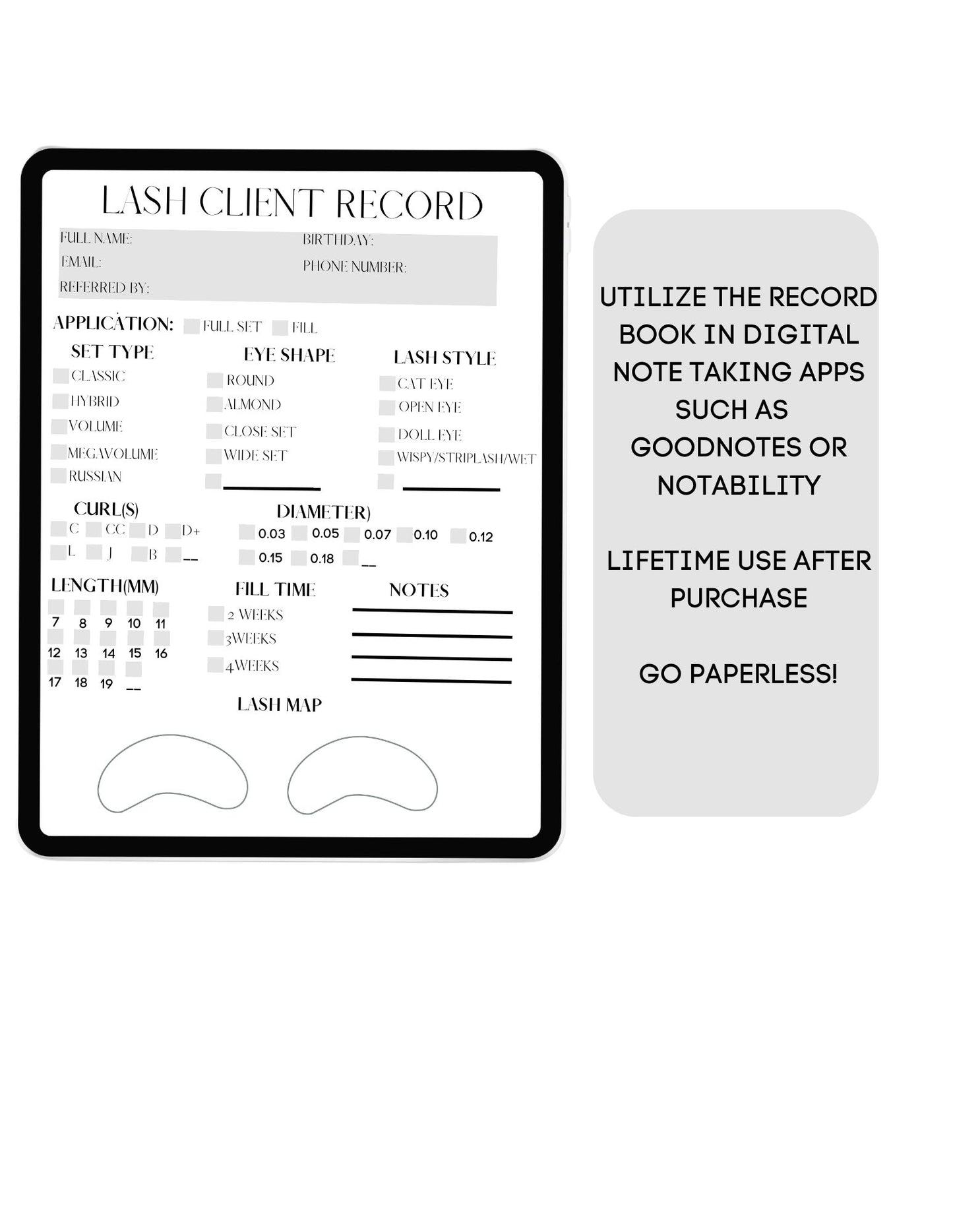 Digital Lash Client Record Book